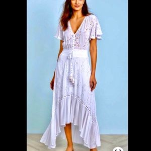 ❤️ YFB Young Fabulous & Broke White Costa Eyelet High-Low Dress Rare Size Large
